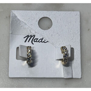 Madewell Tennis Collection Bezel Set Crystal Huggie Hoop Earrings Pale Gold Tone